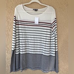 Vince Striped Long Sleeve Top XL NWT Navy/Red/off-white
